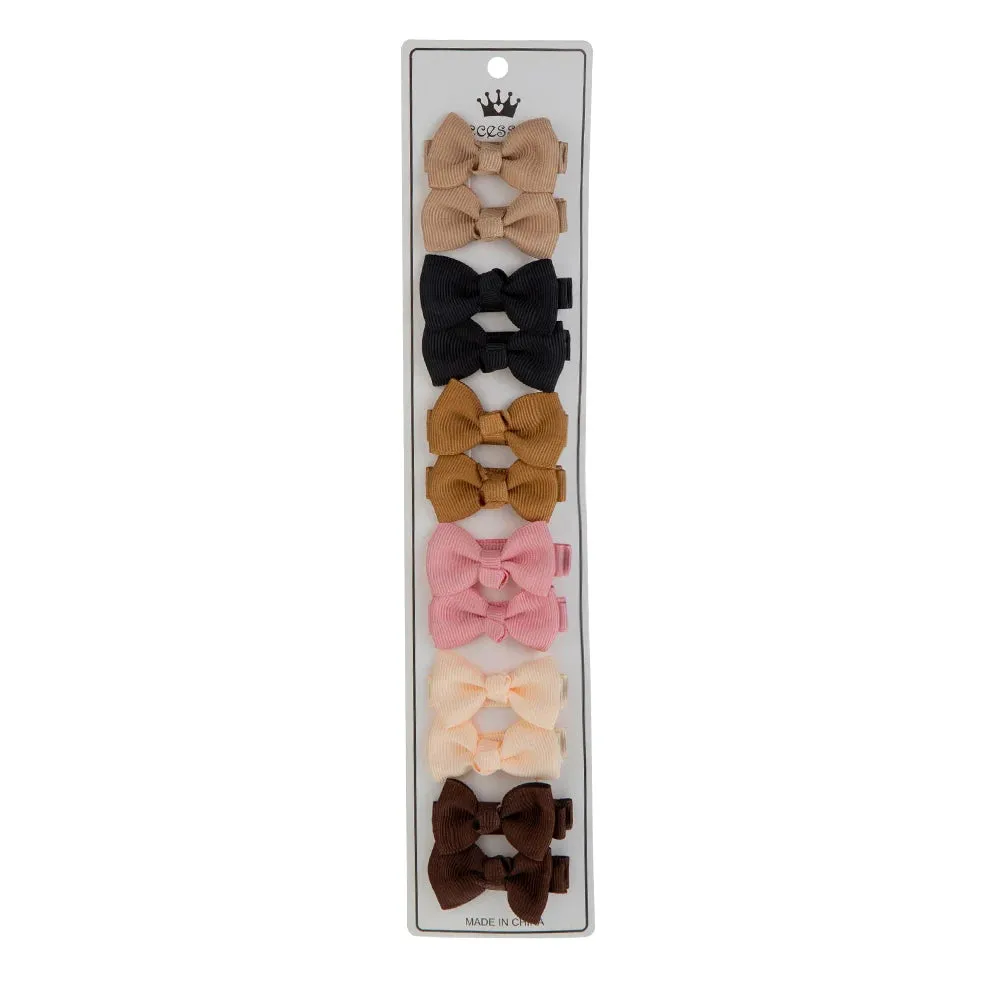 12Pcs/Lot/12Pcs 4.5cm Solid Grosgrain Ribbon Bowknot Kids Hair Clips Handmade Bows Baby Girls Barrettes Hairpins Photo Props Gift Set