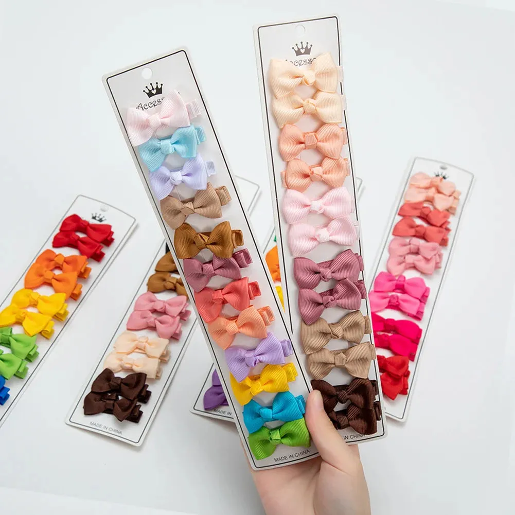 12Pcs/Lot/12Pcs 4.5cm Solid Grosgrain Ribbon Bowknot Kids Hair Clips Handmade Bows Baby Girls Barrettes Hairpins Photo Props Gift Set