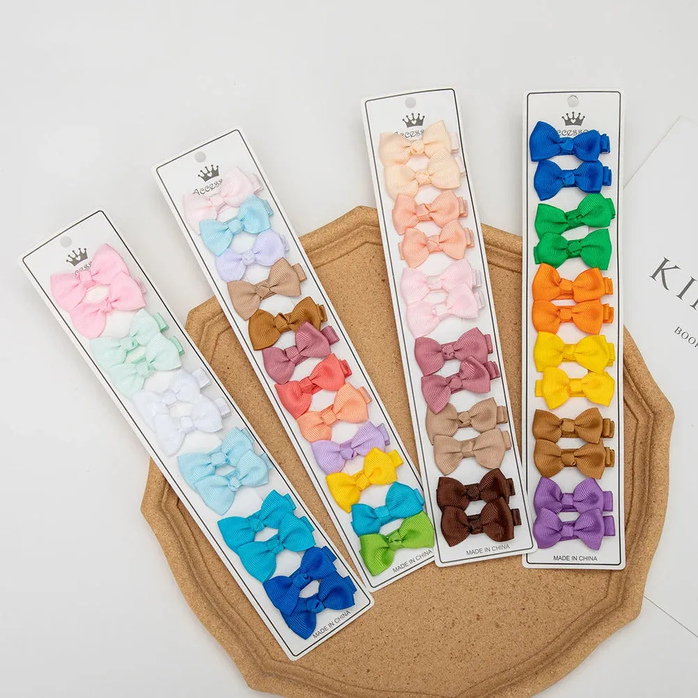 12Pcs/Lot/12Pcs 4.5cm Solid Grosgrain Ribbon Bowknot Kids Hair Clips Handmade Bows Baby Girls Barrettes Hairpins Photo Props Gift Set
