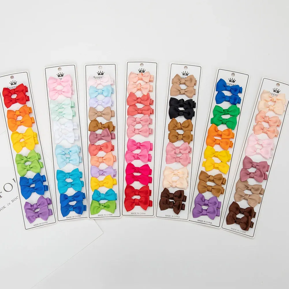 12Pcs/Lot/12Pcs 4.5cm Solid Grosgrain Ribbon Bowknot Kids Hair Clips Handmade Bows Baby Girls Barrettes Hairpins Photo Props Gift Set