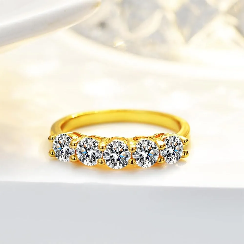 14k Gold 1.5Ct Round-Cut Diamond Five Stone Wedding Ring Women's Anniversary Band, D Color VVS1 Diamond - Exquisite Beauty and Timeless Elegance