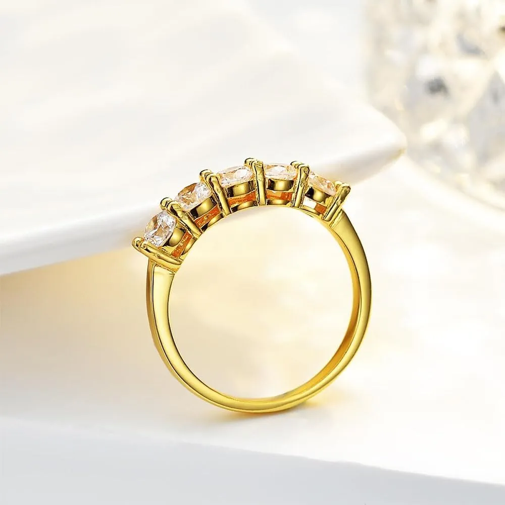 14k Gold 1.5Ct Round-Cut Diamond Five Stone Wedding Ring Women's Anniversary Band, D Color VVS1 Diamond - Exquisite Beauty and Timeless Elegance