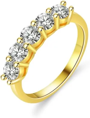 14k Gold 1.5Ct Round-Cut Diamond Five Stone Wedding Ring Women's Anniversary Band, D Color VVS1 Diamond - Exquisite Beauty and Timeless Elegance