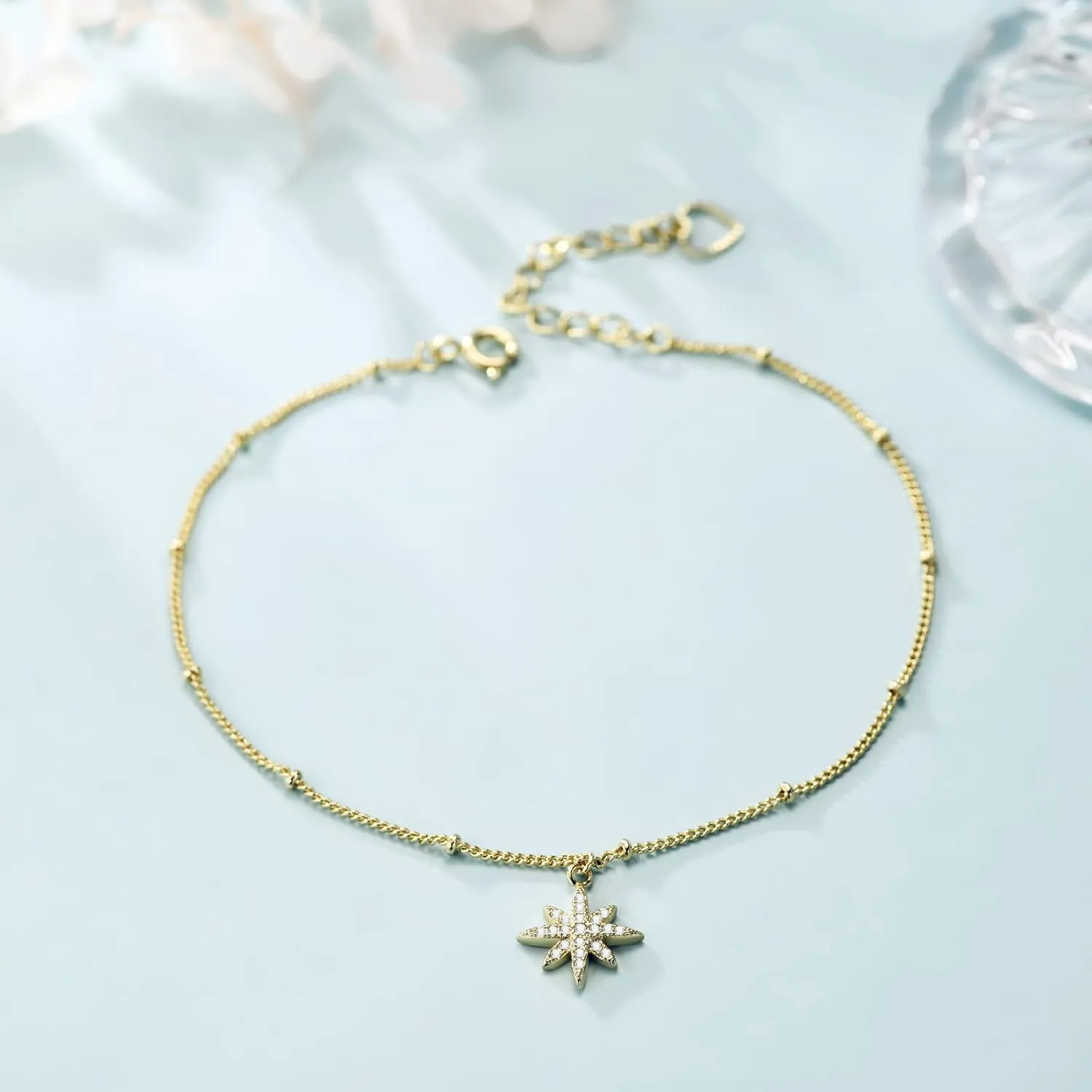14K Gold Ankle Bracelets for Women, Handmade Dainty Adjustable Ankle Bracelets, Minimalist Summer Beach Gold Anklets for Women Jewelry