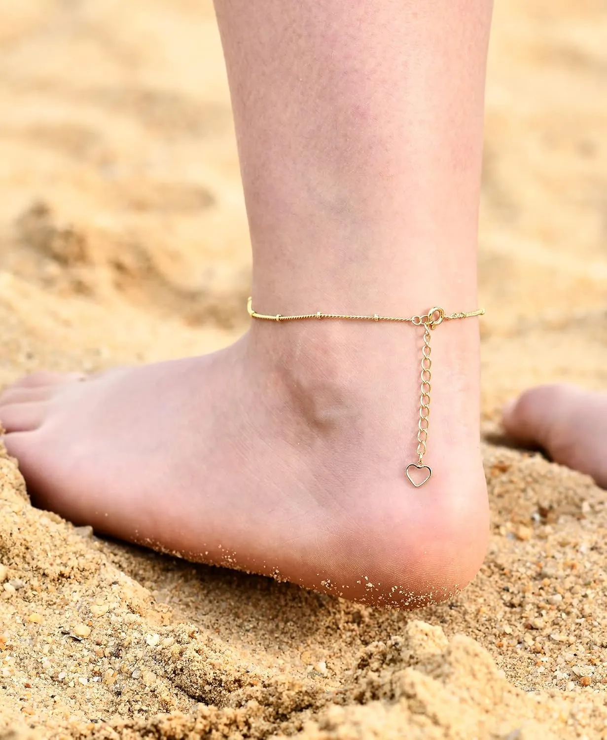 14K Gold Ankle Bracelets for Women, Handmade Dainty Adjustable Ankle Bracelets, Minimalist Summer Beach Gold Anklets for Women Jewelry