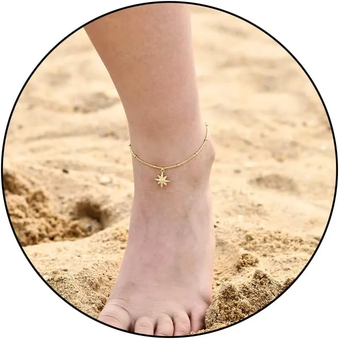 14K Gold Ankle Bracelets for Women, Handmade Dainty Adjustable Ankle Bracelets, Minimalist Summer Beach Gold Anklets for Women Jewelry