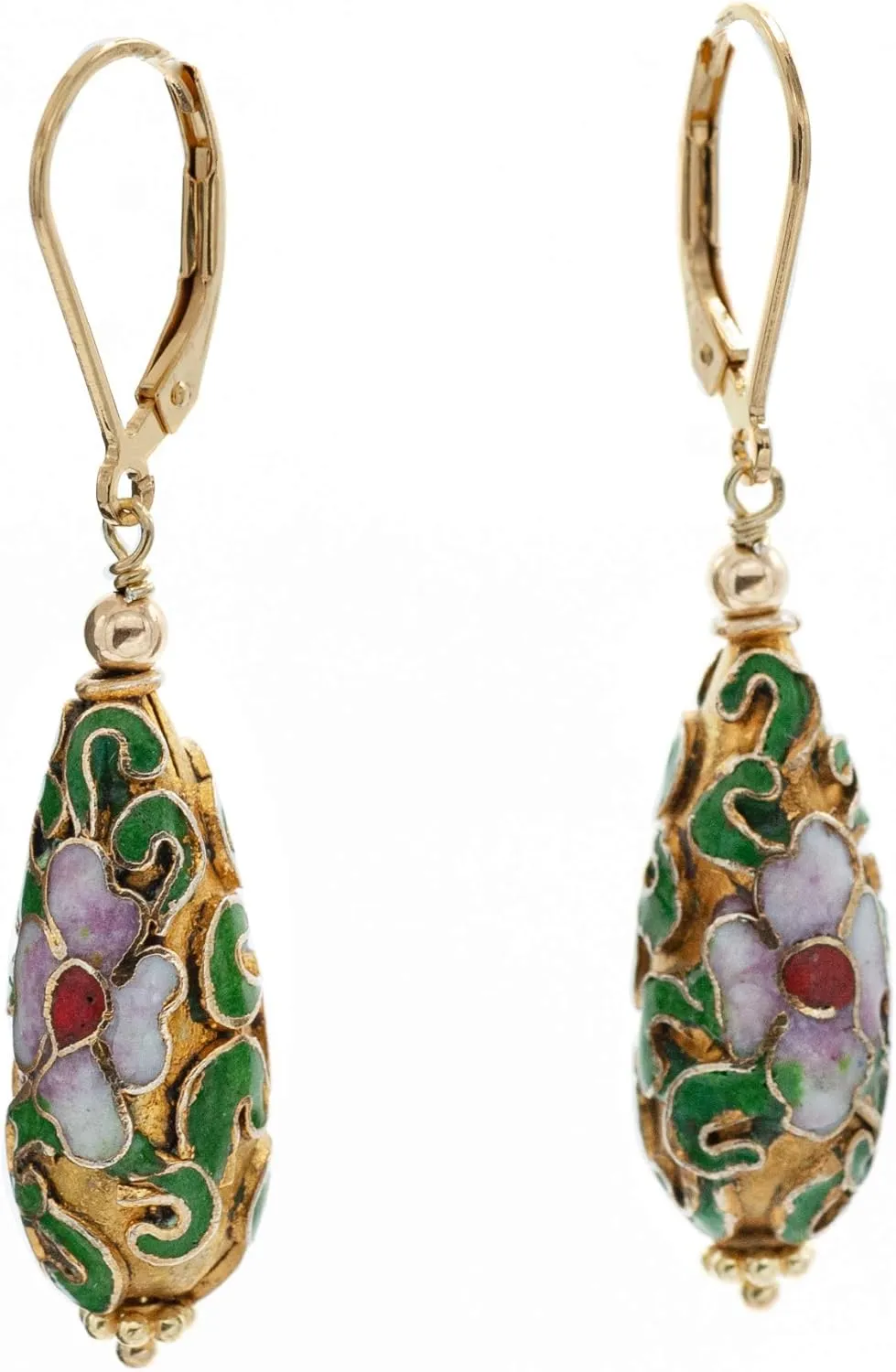 14k Gold-Filled Floral Cloisonne Teardrop Earrings