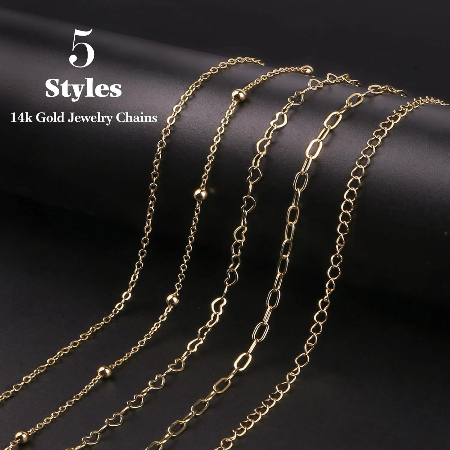14k Gold Necklace Chain for Jewelry Making, 16.6 Feet Total (5 Rolls) DIY Bracelet Chains with 300 Jump Rings, 50 Lobster Clasps, 1 Jewelry Pliers,1 Support Ring and 50 Pendants
