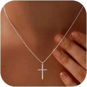 14K Gold Plated/Sterling Silver Cross Necklace for Women Dainty Tiny/Simple/Mini/Classic/Double CZ/Pearl set Cross Pendant Necklace Jewelry Gifts for Women