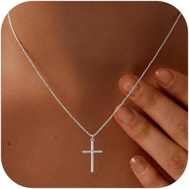 14K Gold Plated/Sterling Silver Cross Necklace for Women Dainty Tiny/Simple/Mini/Classic/Double CZ/Pearl set Cross Pendant Necklace Jewelry Gifts for Women