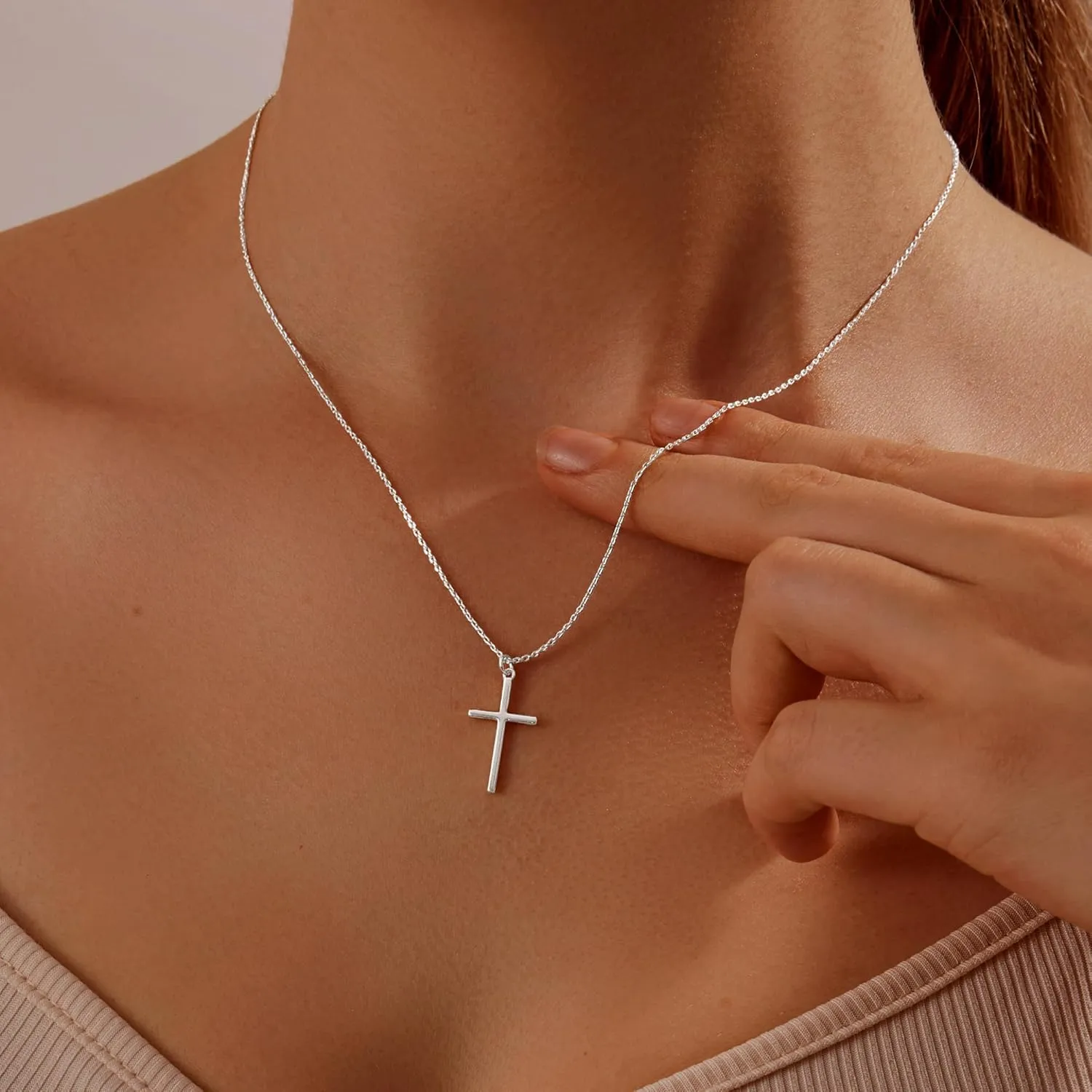14K Gold Plated/Sterling Silver Cross Necklace for Women Dainty Tiny/Simple/Mini/Classic/Double CZ/Pearl set Cross Pendant Necklace Jewelry Gifts for Women