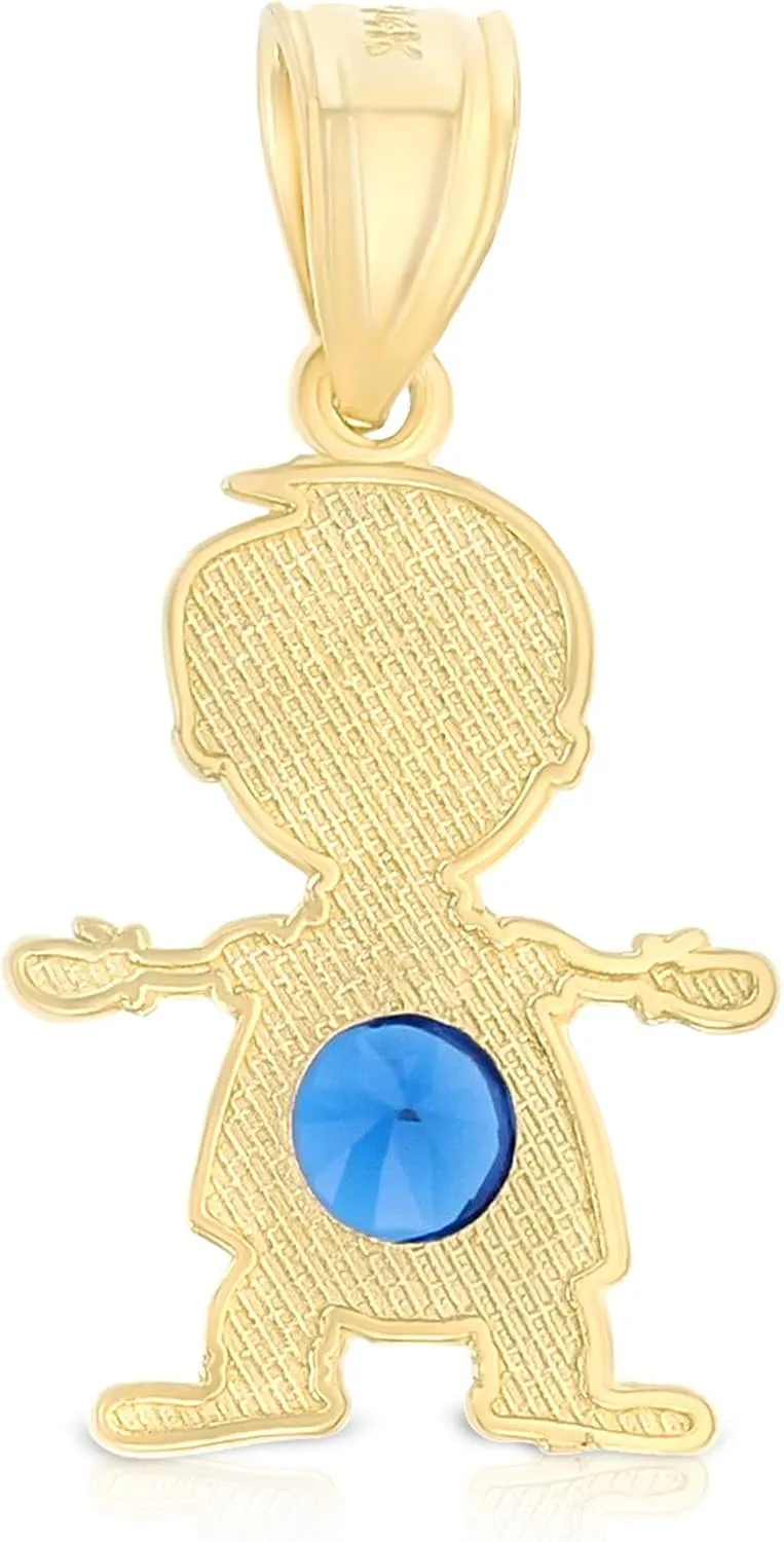 14K Yellow Gold 12 Months Birthstone Pendants Cubic Zirconia CZ Boy Tiny Size Bday Gift Charms For Necklace or Chain