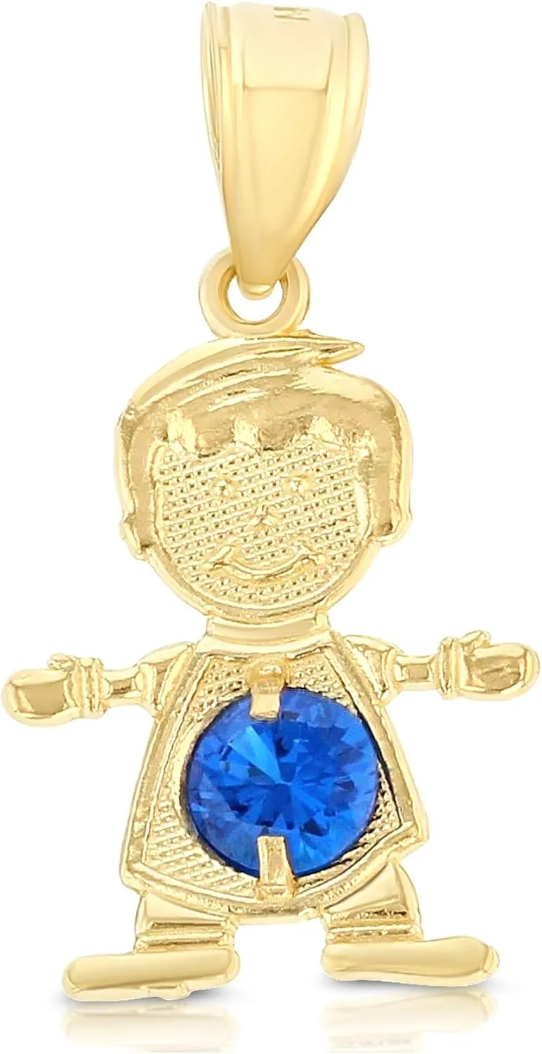 14K Yellow Gold 12 Months Birthstone Pendants Cubic Zirconia CZ Boy Tiny Size Bday Gift Charms For Necklace or Chain