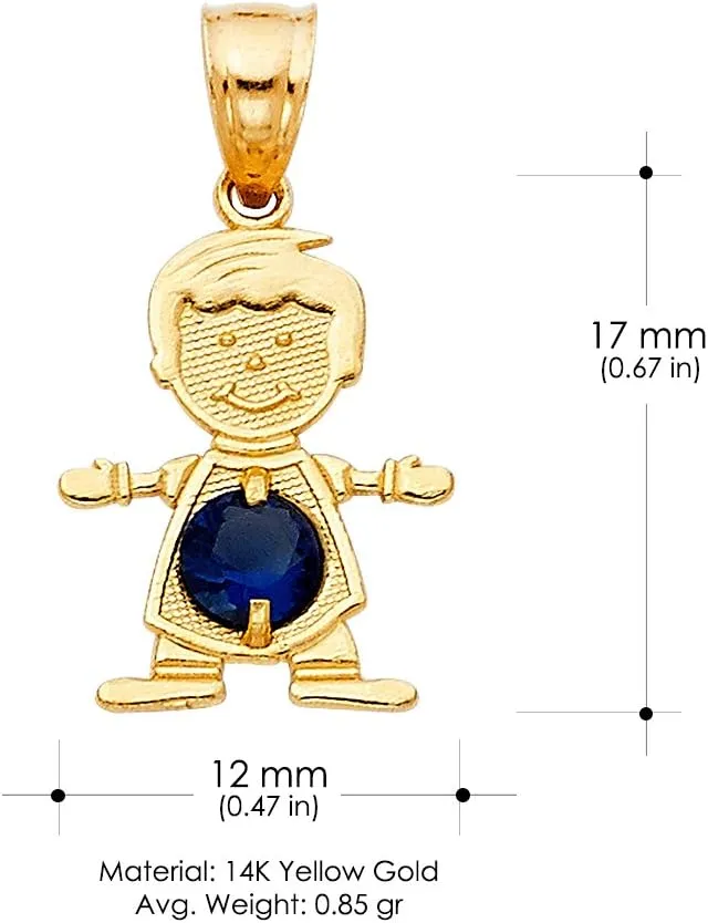 14K Yellow Gold 12 Months Birthstone Pendants Cubic Zirconia CZ Boy Tiny Size Bday Gift Charms For Necklace or Chain