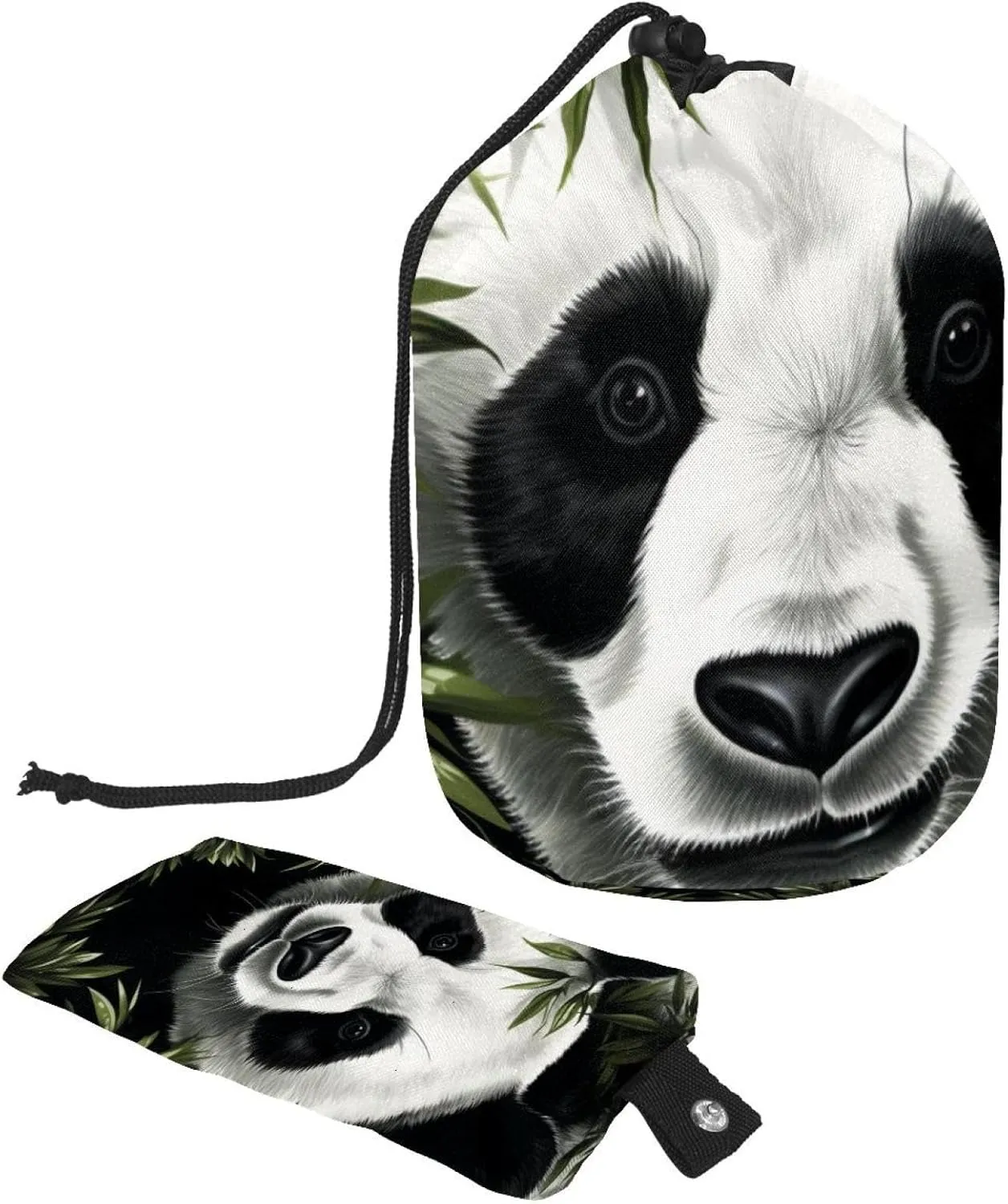 2 Pcs Cosmetic Bag bucket Travel Makeup Bags Large Capacity Soft Waterproof Portable Drawstring Cosmetic Bag, Panda with Bamboo Pattern
