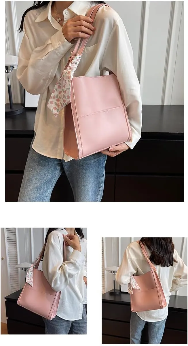 2023 Y2K Purse Shoulder Bucket Bags Hobo Purses and Handbags for Women Leather Handbags (Pink)