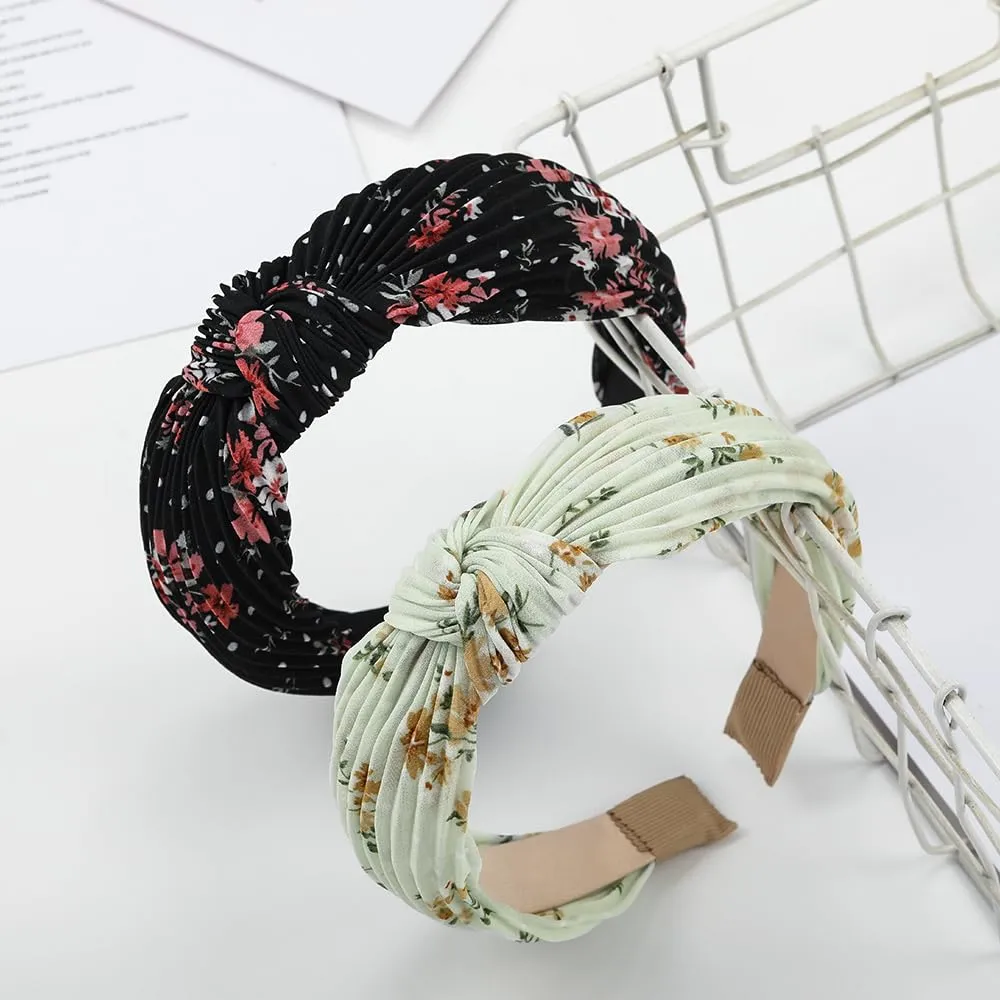 2Pcs Floral Headbands for Women | Floral Pattern Top Knotted Headbands | Cross Knot Headbands | Twisted Non Slip Hairband Accessories for Women