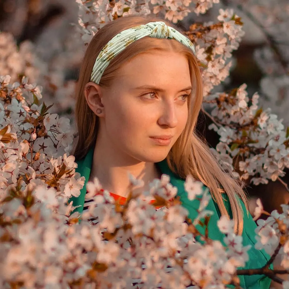 2Pcs Floral Headbands for Women | Floral Pattern Top Knotted Headbands | Cross Knot Headbands | Twisted Non Slip Hairband Accessories for Women