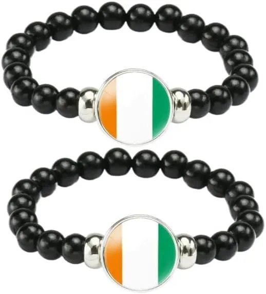 2Pcs Ivory Coast Flag Bracelet, Handmade Beaded Elastic Bracelet, African Jewelry, Cote d'Ivoire Tourism Souvenir