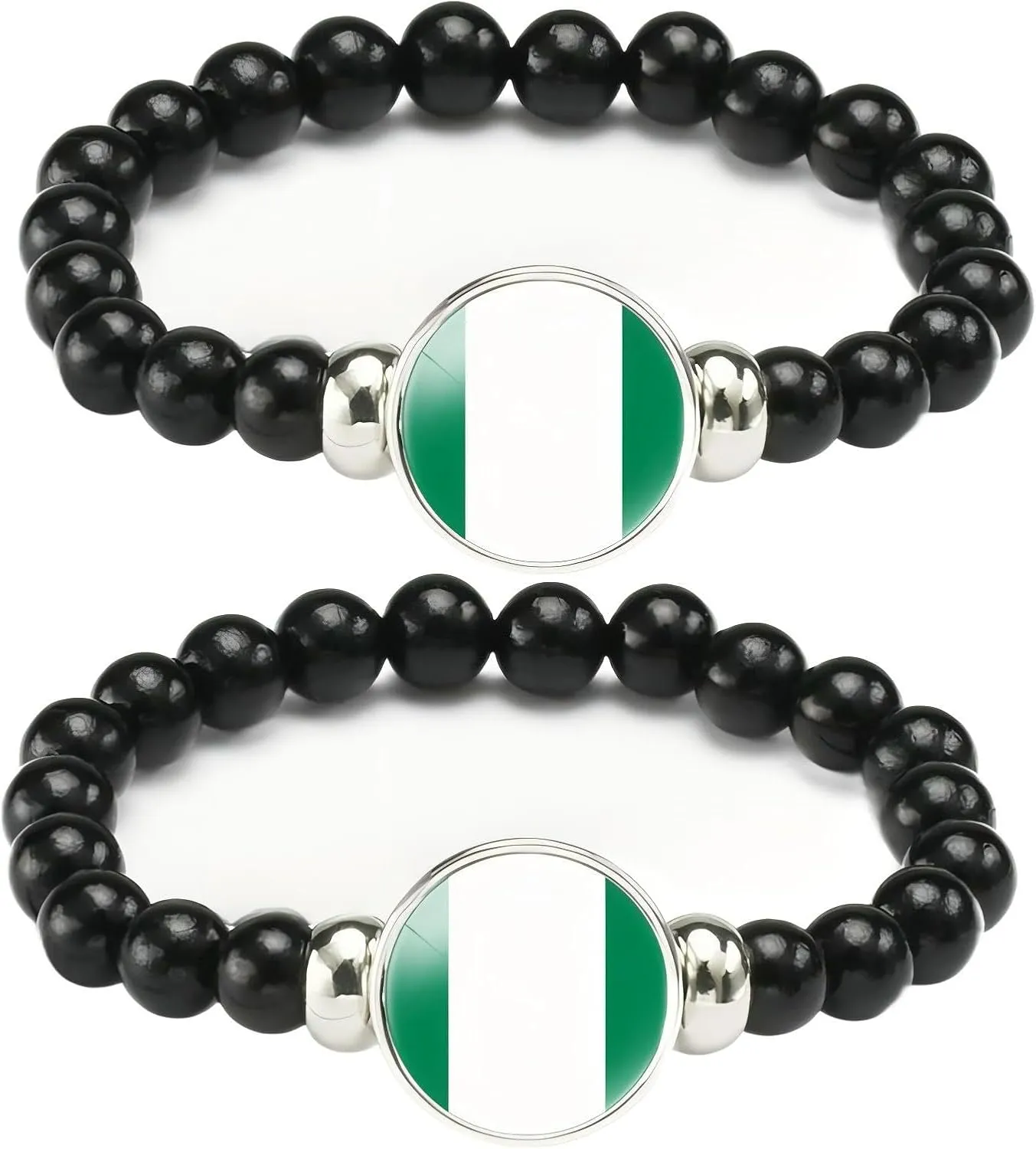 2Pcs Nigeria Flag Bracelet, Handmade Beaded Elastic Bracelet, African Jewelry, Nigeria Tourism Souvenir