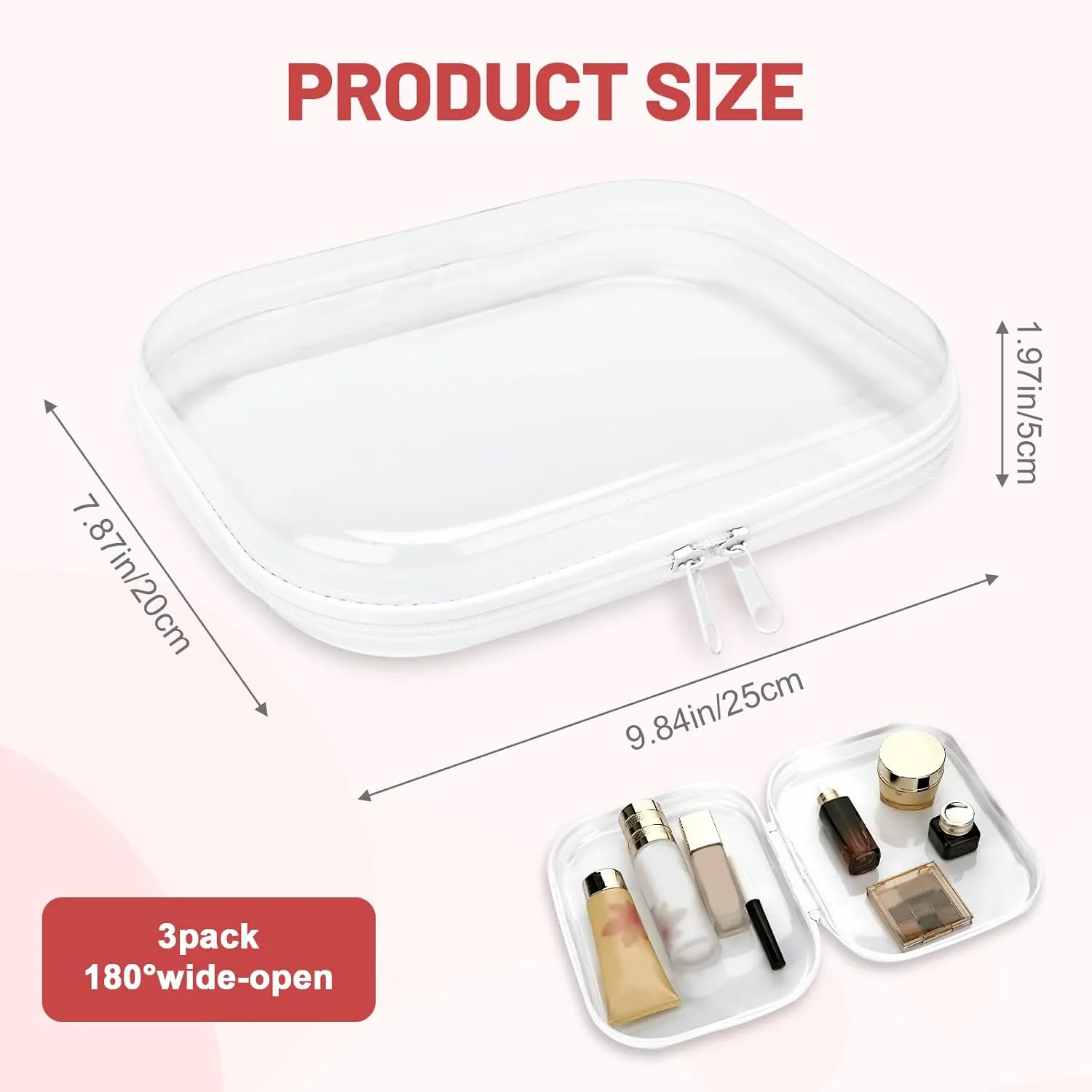 3 Pack Clear Hard Shell Zipper Case, 89" Transparent Waterproof Portable Clear Zipper Pouches Hard Shell for Storage, Clear Organizer Bags for Travel Makeup Cosmetic Snacks Doll Storage