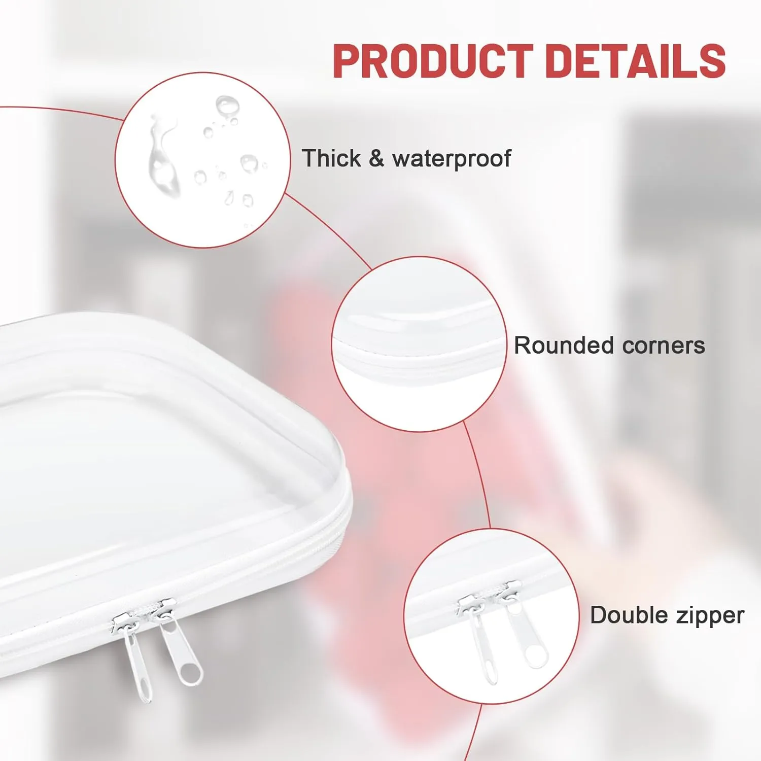 3 Pack Clear Hard Shell Zipper Case, 89" Transparent Waterproof Portable Clear Zipper Pouches Hard Shell for Storage, Clear Organizer Bags for Travel Makeup Cosmetic Snacks Doll Storage
