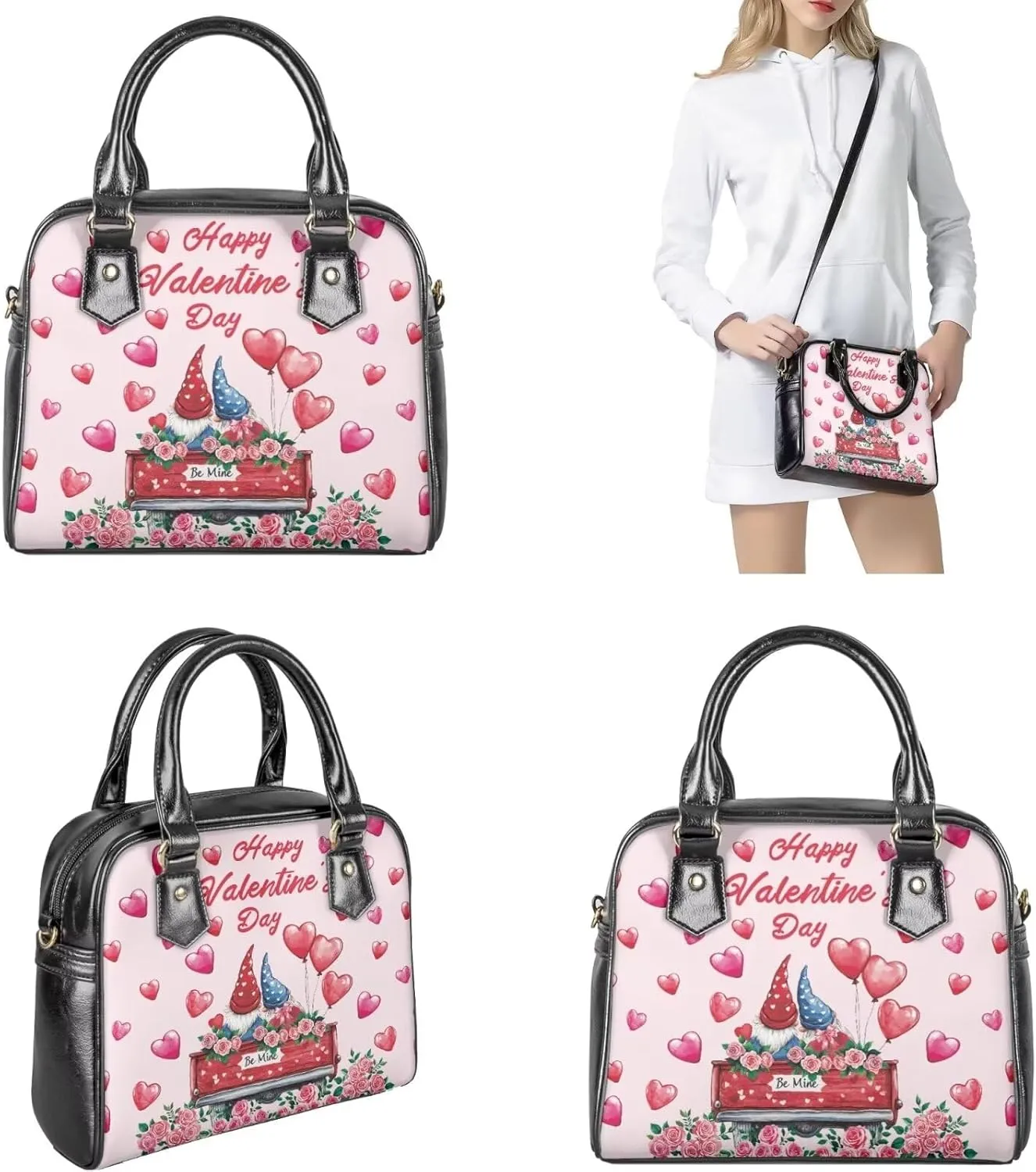 3 Piece Purse Set for Women Cute Shoulder Bags Handbags and Wallets Valentine's Day Tote Leather Hobo Bag