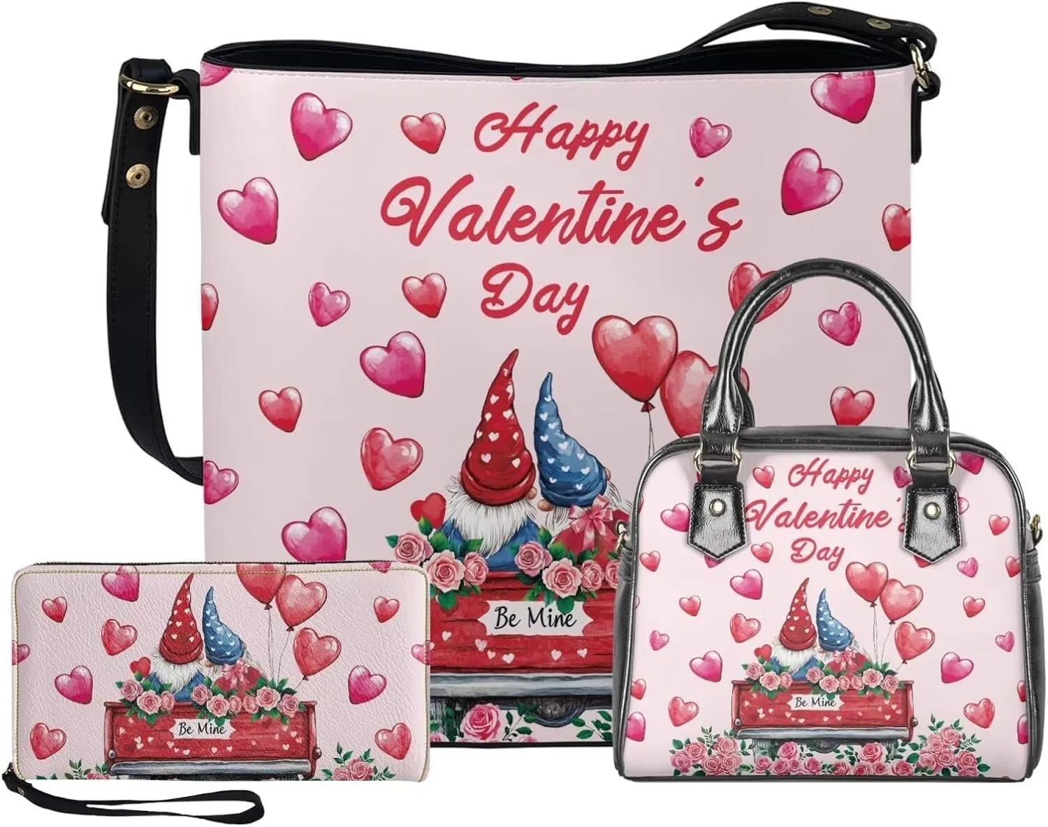 3 Piece Purse Set for Women Cute Shoulder Bags Handbags and Wallets Valentine's Day Tote Leather Hobo Bag