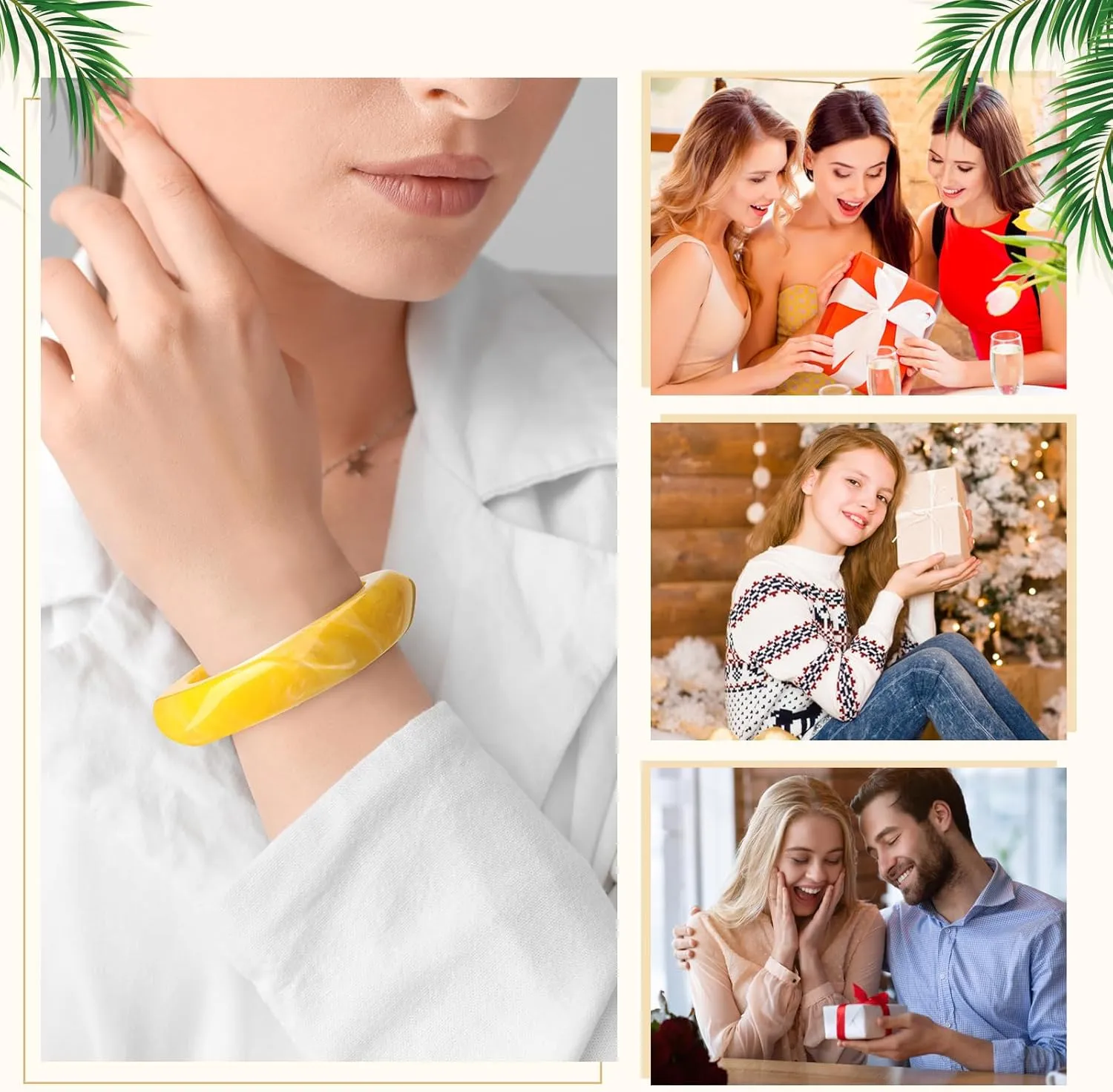 4 Pcs Colorful Square Acrylic Resin Bangle Bracelet Wide Geometric Irregular Wristbands Women