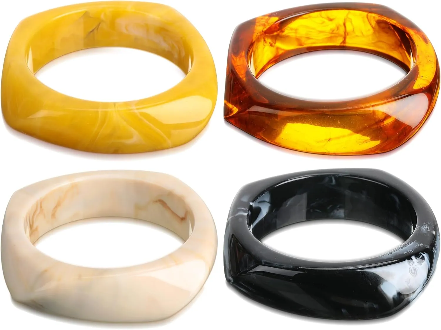 4 Pcs Colorful Square Acrylic Resin Bangle Bracelet Wide Geometric Irregular Wristbands Women