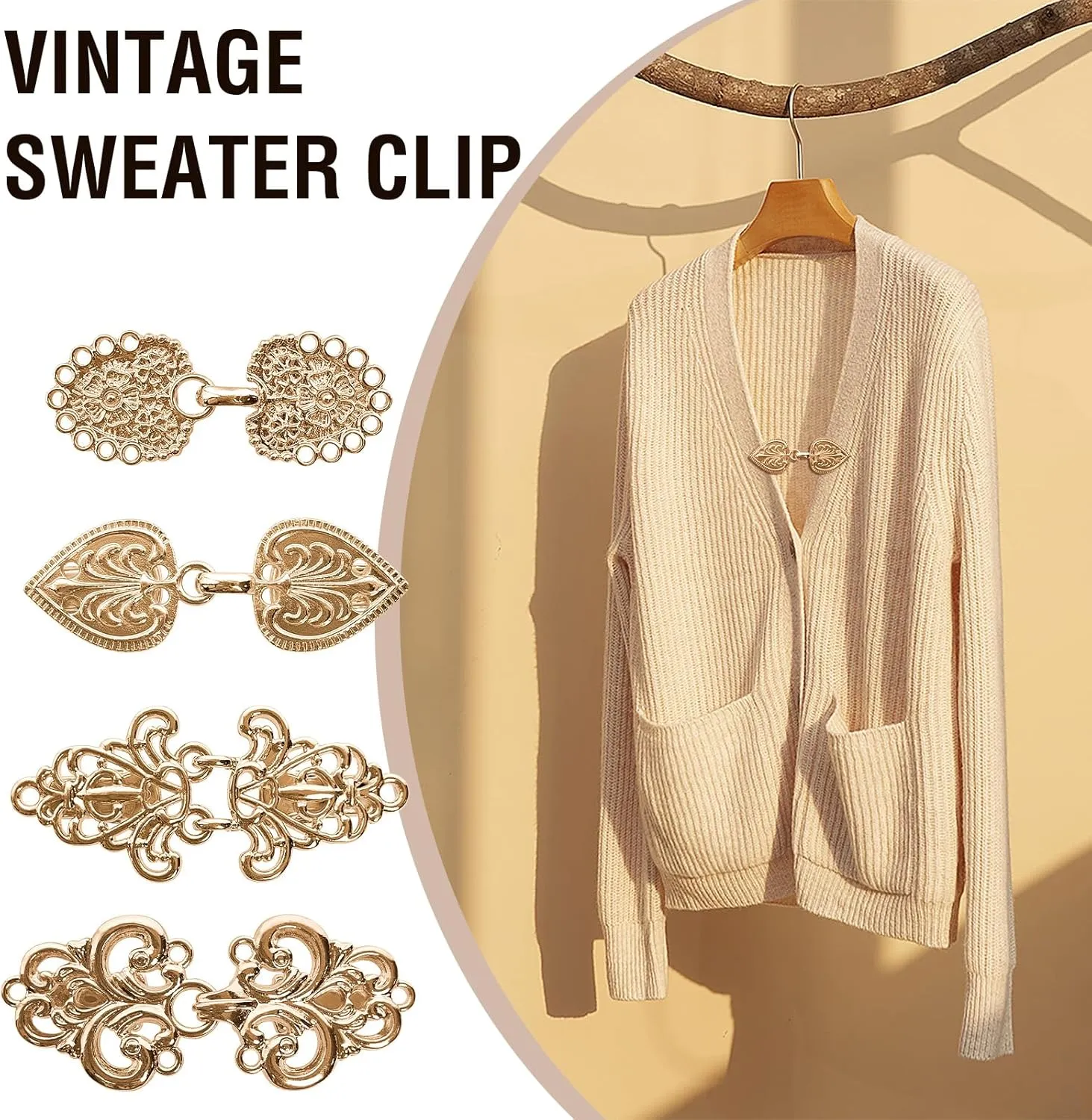 4-Piece Vintage Sweater Shawl Cape Cloak Clips Retro Cardigan Collar Clasp Dress Shirt Brooch