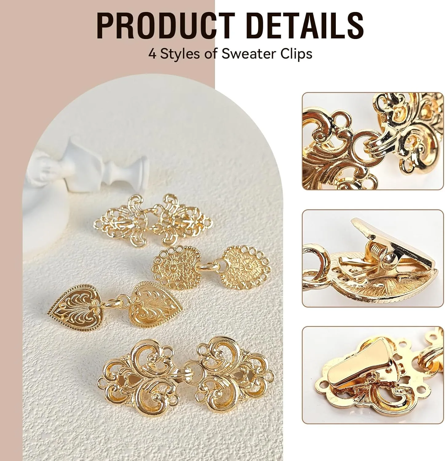 4-Piece Vintage Sweater Shawl Cape Cloak Clips Retro Cardigan Collar Clasp Dress Shirt Brooch
