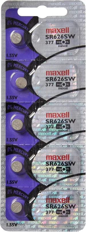 5 Maxell SR626SW 377 Silver Oxide Watch Batteries