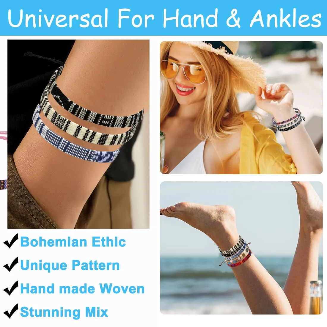 5pcs Bracelet For Men, Ankle Bracelet for Women, Unisex Handmade Waterproof Surfer Beach Men's Bracelet, Colorful Anklet Bracelet String Rope Jewelry for Women Men Teen Girls Friendship Bracelets