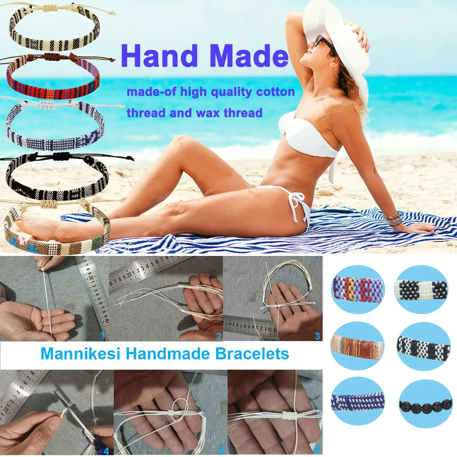 5pcs Bracelet For Men, Ankle Bracelet for Women, Unisex Handmade Waterproof Surfer Beach Men's Bracelet, Colorful Anklet Bracelet String Rope Jewelry for Women Men Teen Girls Friendship Bracelets