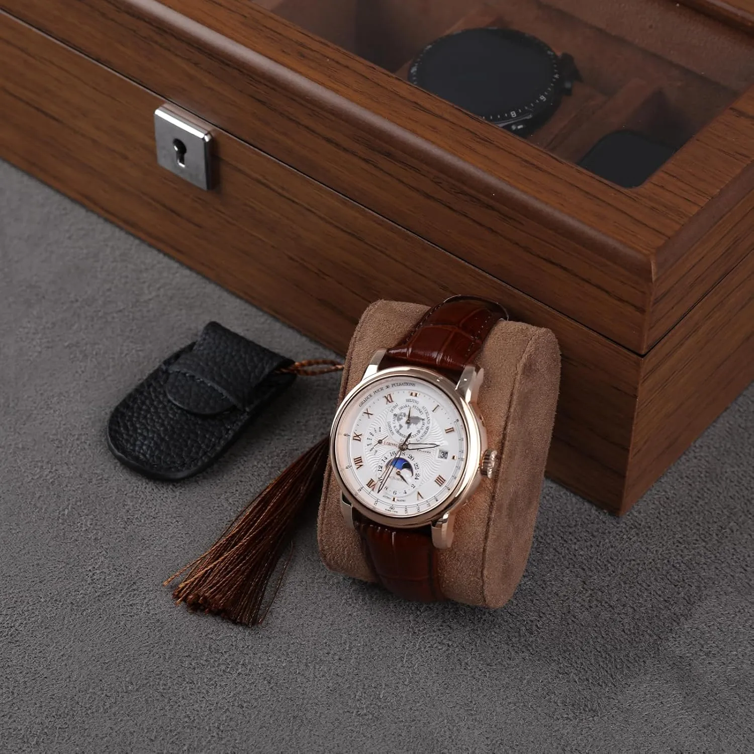 8 Slots Wood Watch Box for men, Watches Storage Box with Glass Lid & 8 Removable Velvet Pillow, Premium Watch Case Men Girls Father's Day Gift