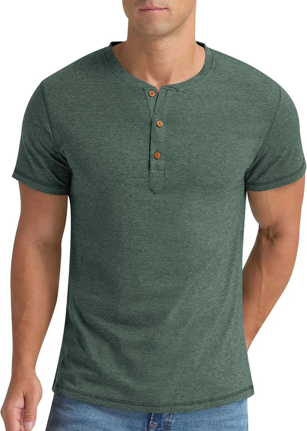 Aimeilgot Mens Henley Shirts Short Sleeve Casual Washed Retro T-Shirts Slim Fit Soft Cotton Classic Summer Basic Tees