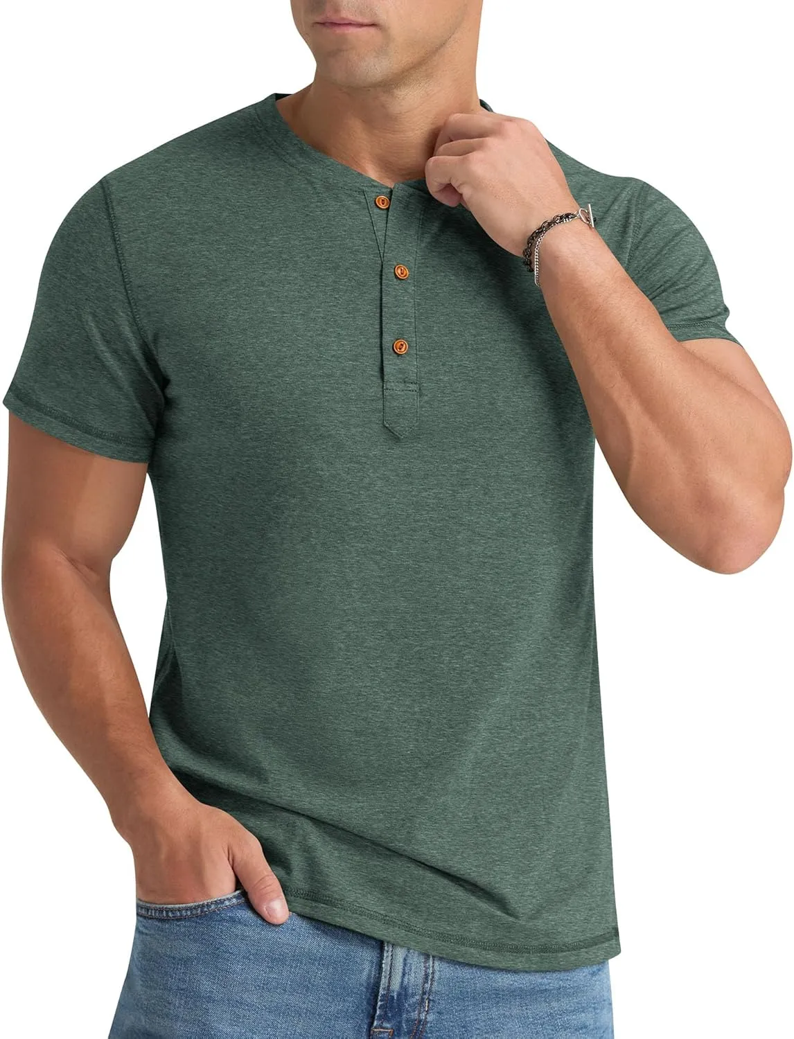 Aimeilgot Mens Henley Shirts Short Sleeve Casual Washed Retro T-Shirts Slim Fit Soft Cotton Classic Summer Basic Tees