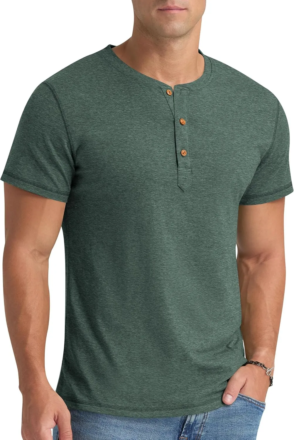 Aimeilgot Mens Henley Shirts Short Sleeve Casual Washed Retro T-Shirts Slim Fit Soft Cotton Classic Summer Basic Tees