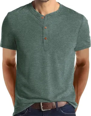 Aimeilgot Mens Henley Shirts Short Sleeve Casual Washed Retro T-Shirts Slim Fit Soft Cotton Classic Summer Basic Tees