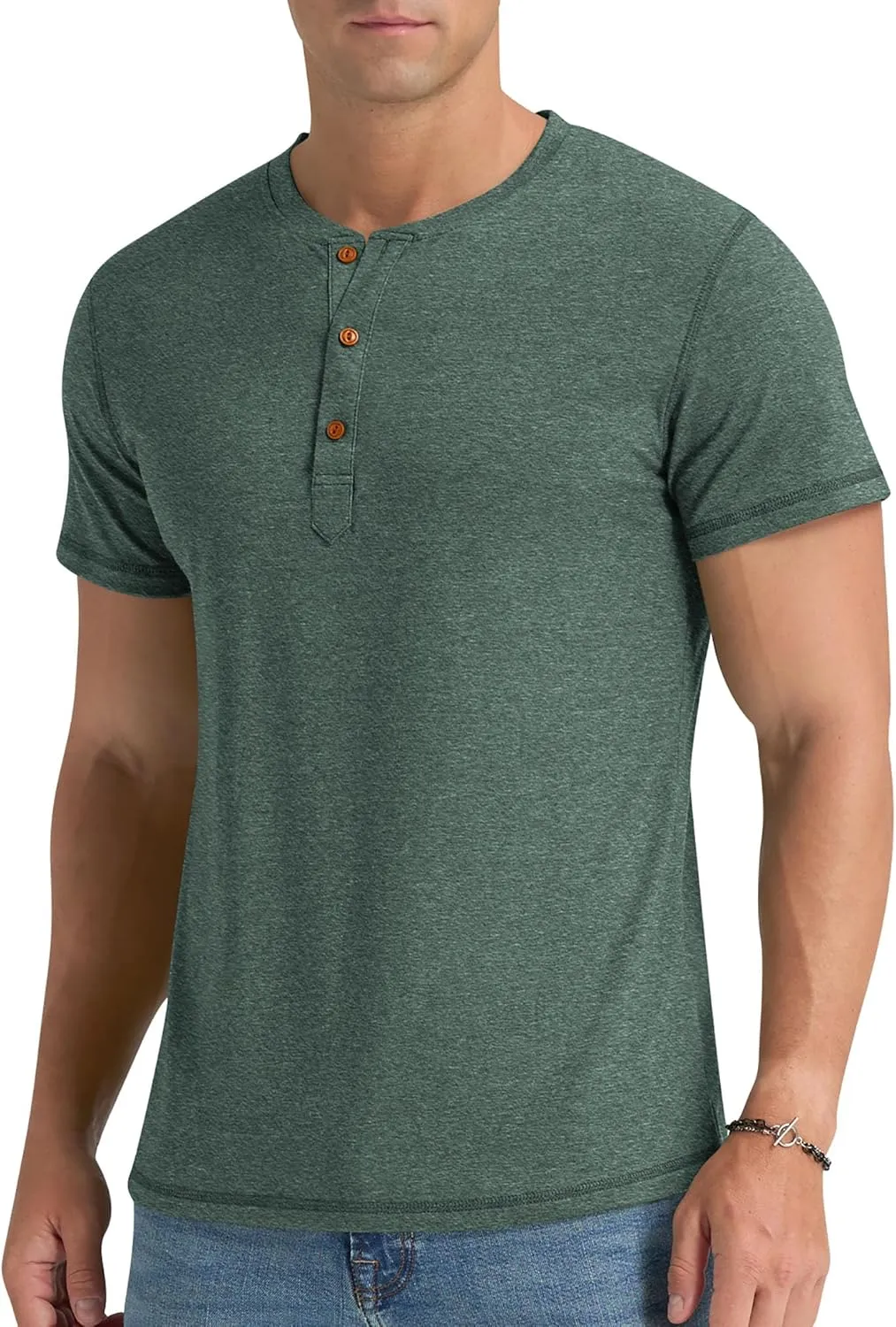Aimeilgot Mens Henley Shirts Short Sleeve Casual Washed Retro T-Shirts Slim Fit Soft Cotton Classic Summer Basic Tees