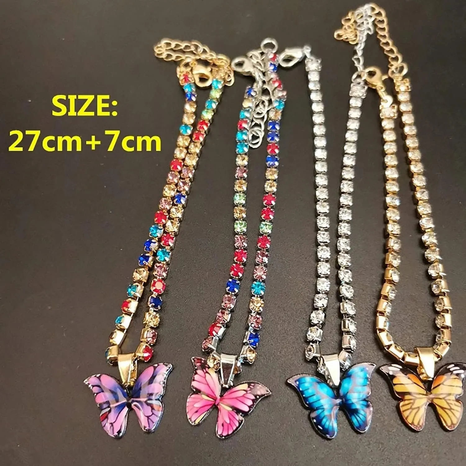 Aktully Butterfly Ankle Bracelets for Women Charms Butterfly Anklets Crystal Tennis Anklets Boho Beach Foot Chain Anklet Colored Zircon Anklet for Women Body Jewelry
