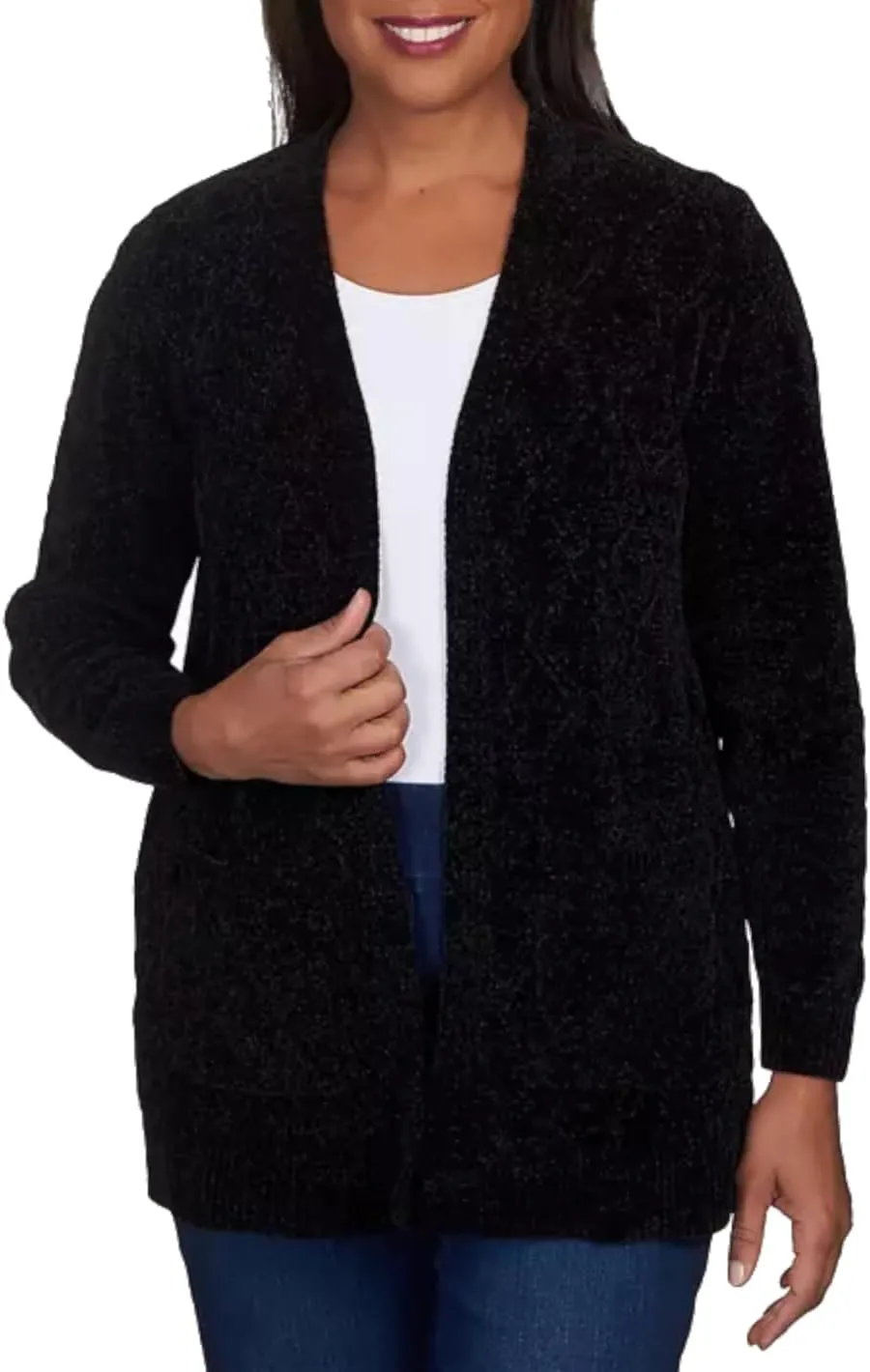 Alfred Dunner Women's Petite Chenille Long Open Cardigan
