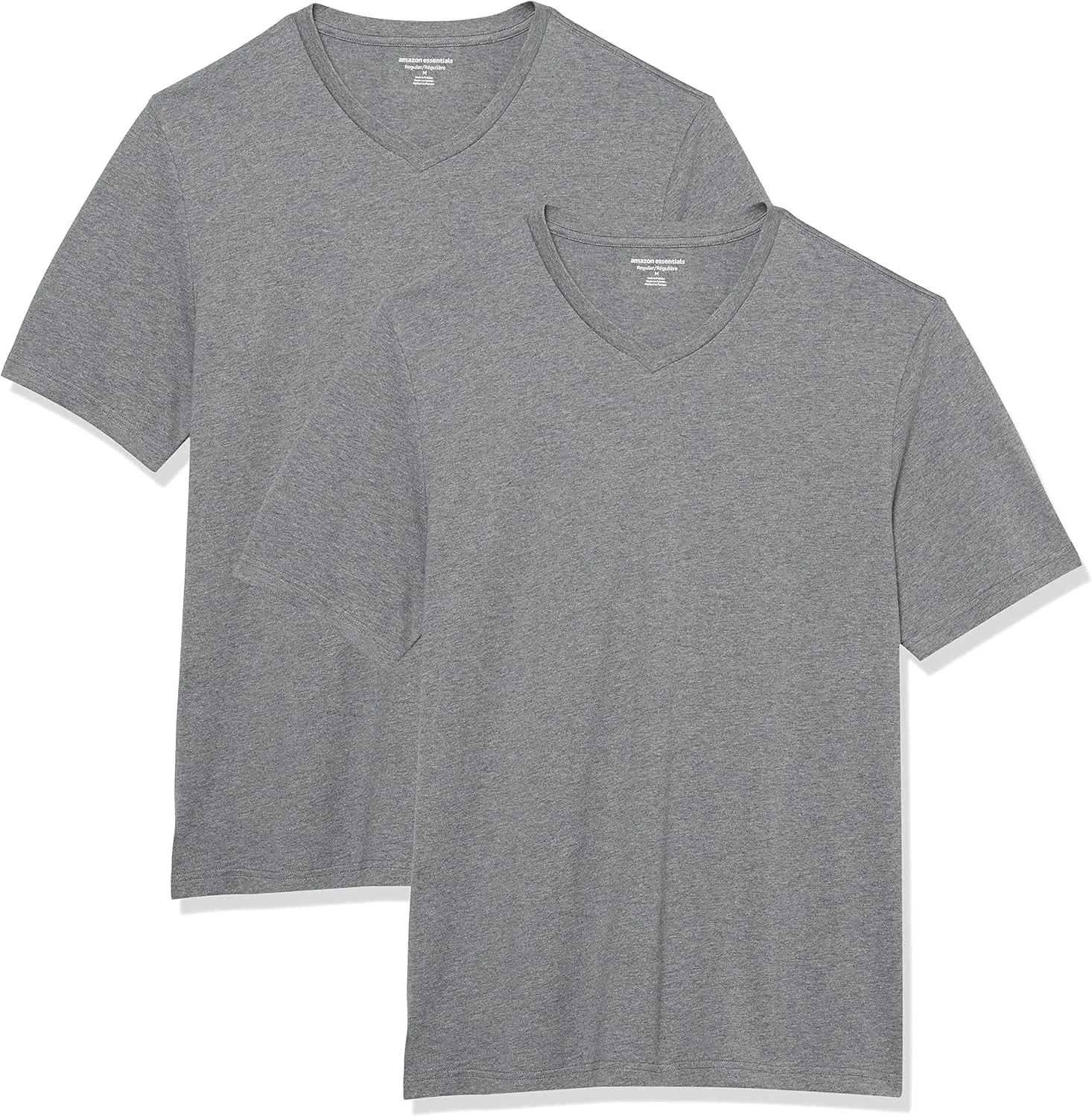 Amazon Essentials Men's T-Shirt Regular-Fit Short-Sleeve V-Neck (Available in Big & Tall), Pack of 2