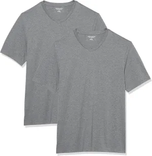 Amazon Essentials Men's T-Shirt Regular-Fit Short-Sleeve V-Neck (Available in Big & Tall), Pack of 2