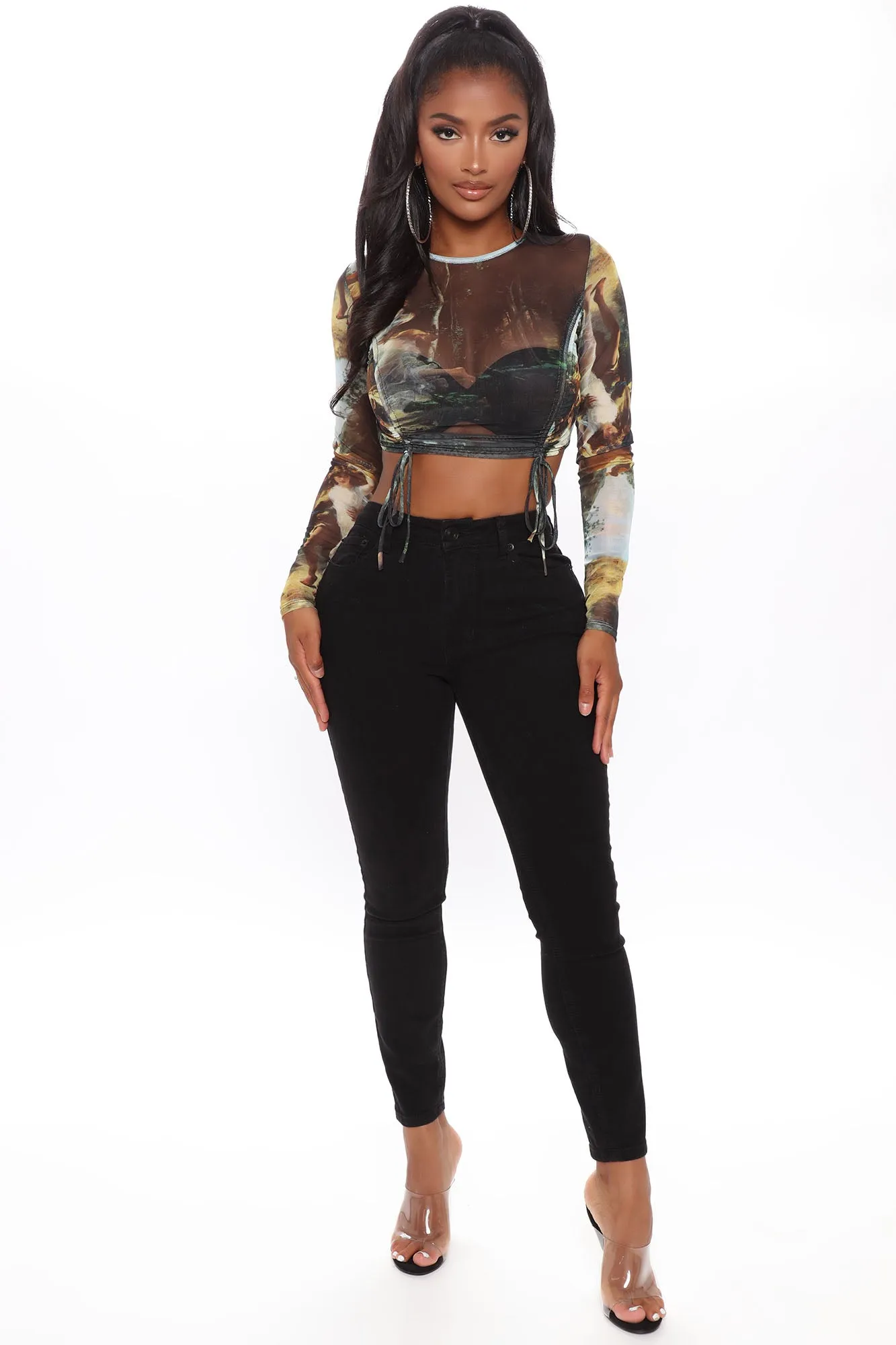 Angelic Bliss Mesh Crop Top - Black/combo