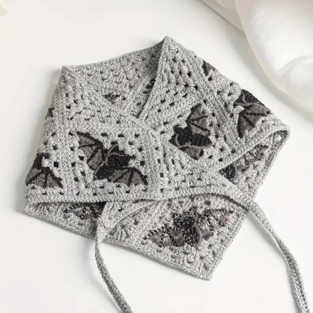 Animal Crochet Bandanas Headbands Hairbands Head Hair Scarf Knitted Floral Hair Accessories for Hair Styling Festival Y2K (Bat)