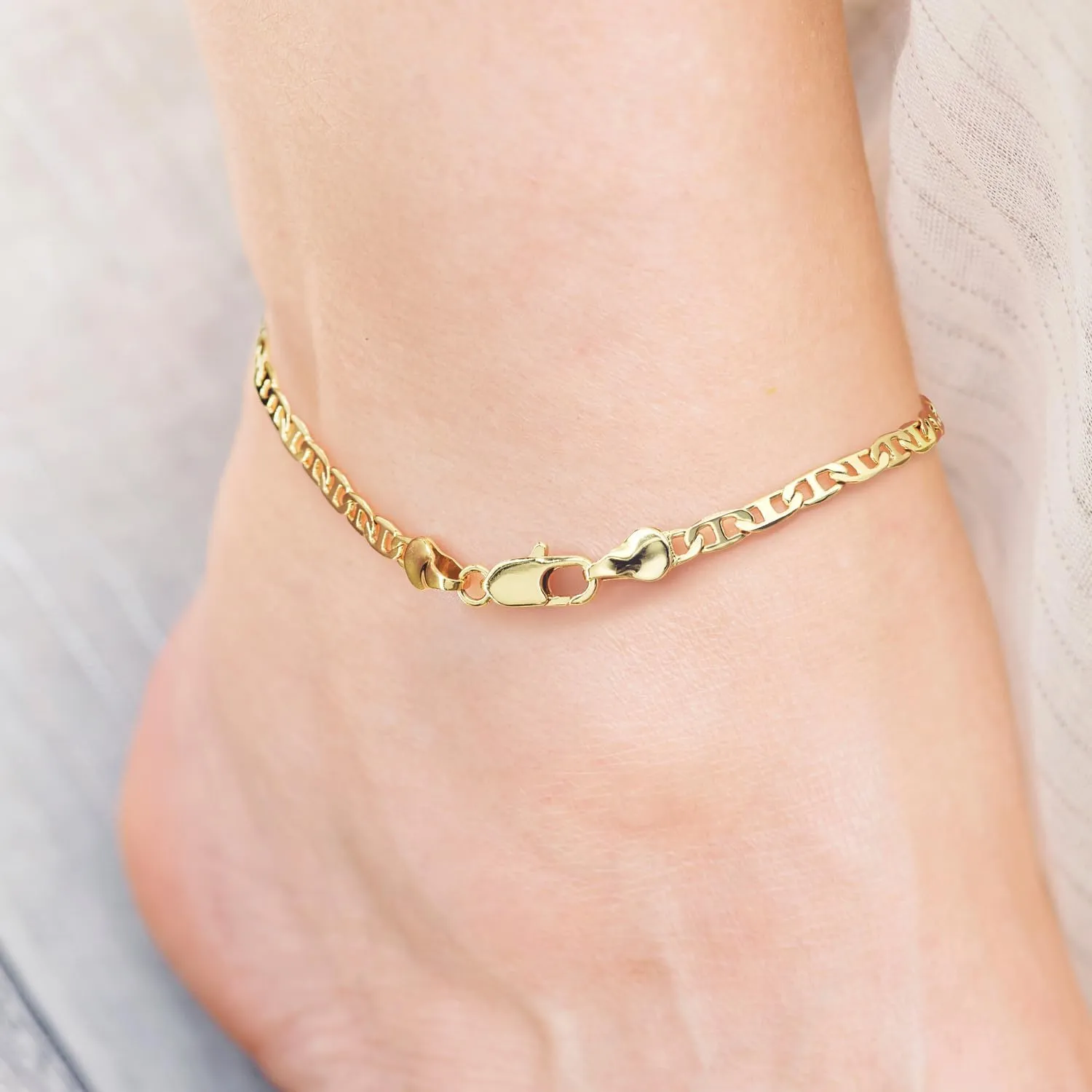 Ankle Bracelets 14K Gold Anklets for Women Waterproof 3.4mm Mariner Chain Anklets for Women Womens Ankle Bracelet Anchor Chain 9 10 11