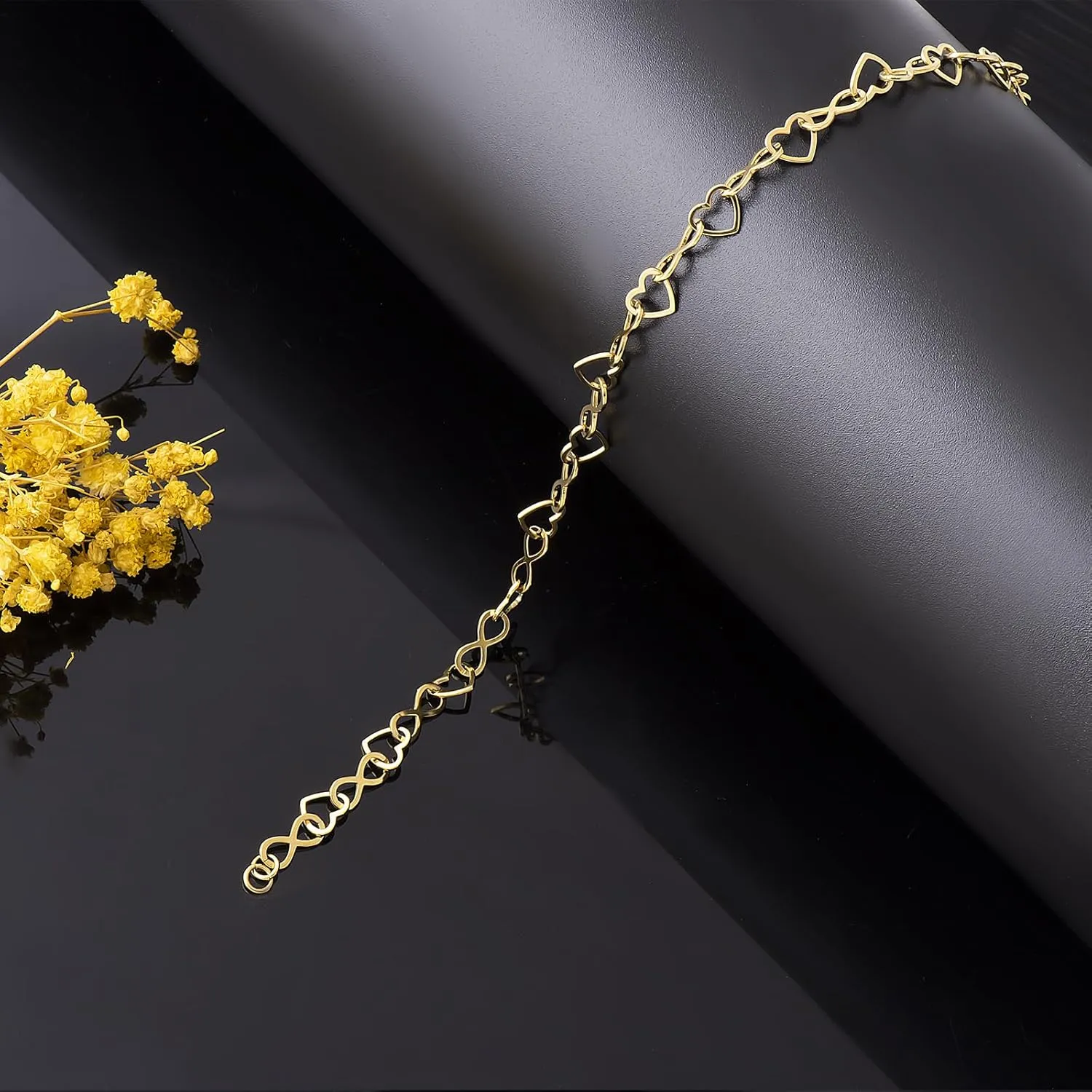 Ankle Bracelets for Women - 14K Gold Anklets for Women Waterproof - Heart Shape Handmade Dainty Layered Rhinestone Anklet - Not Tarnish,Beaded Design,10 Inch for Summer,Beach - Awesome Present