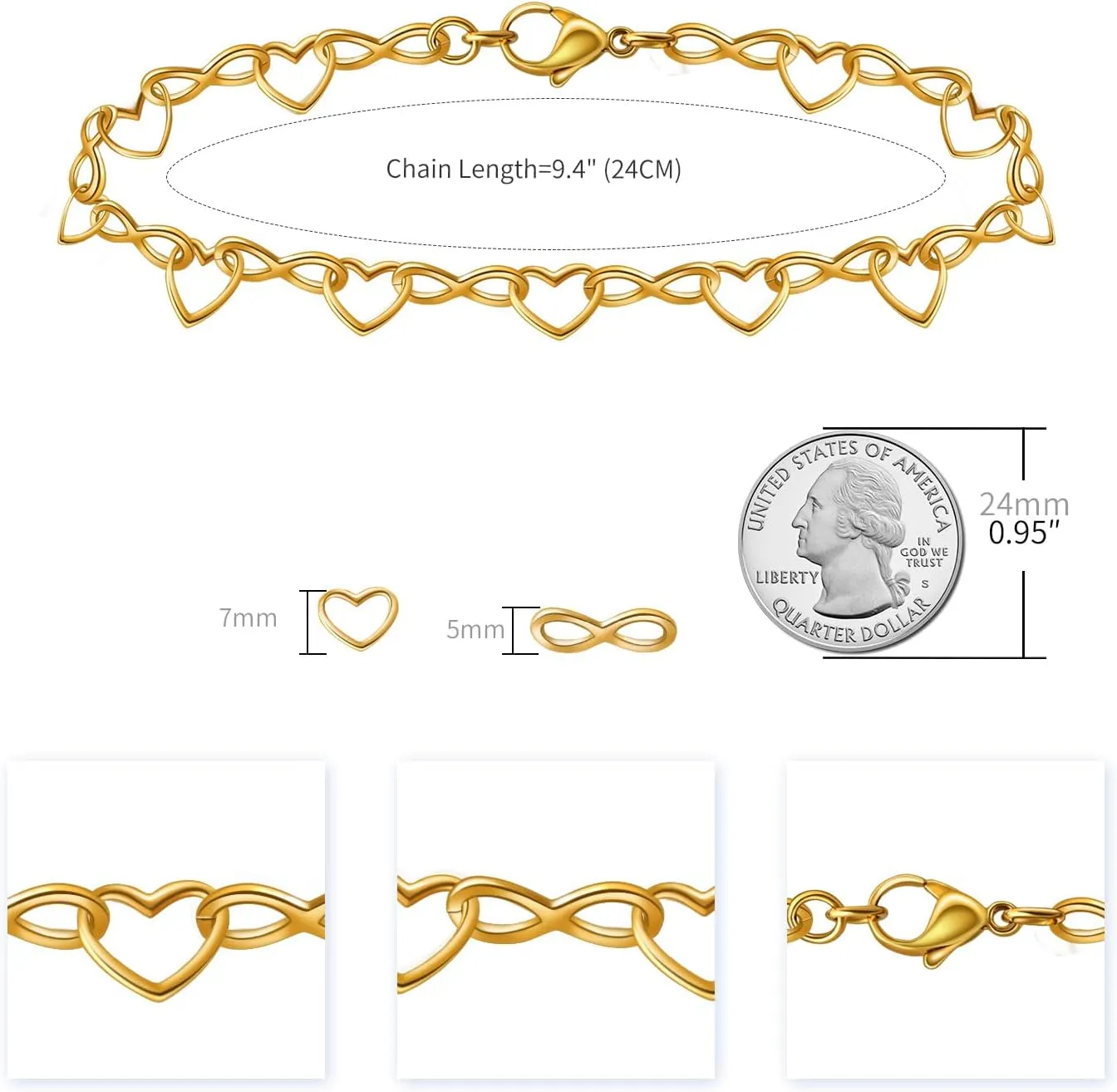 Ankle Bracelets for Women - 14K Gold Anklets for Women Waterproof - Heart Shape Handmade Dainty Layered Rhinestone Anklet - Not Tarnish,Beaded Design,10 Inch for Summer,Beach - Awesome Present